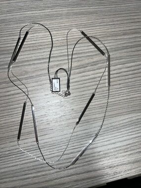 Layered Bar Pendant Necklace in Silver and Black